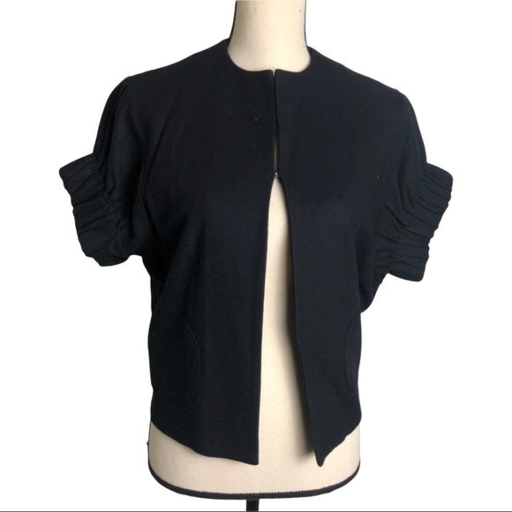Echo Black Wool Blend Short Sleeve Cropped Jacket Size S/M - Picture 1 of 9